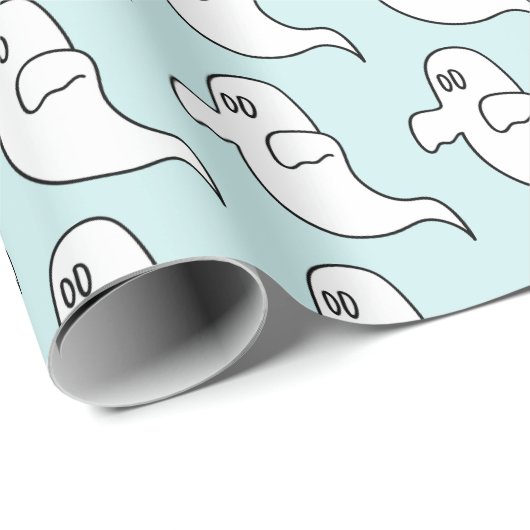 Leuk Lichtblauw en Wit Halloween Ghost Pattern Cadeaupapier (Rol Hoek)