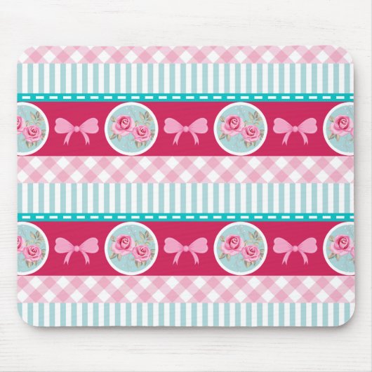 Leuk Lichtrose & Blauw Patroon Girly Muismat (Voorkant)