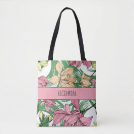 Leuk, lief roze en groen bloemmotief tote bag