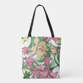 Leuk, lief roze en groen bloemmotief tote bag (Achterkant)