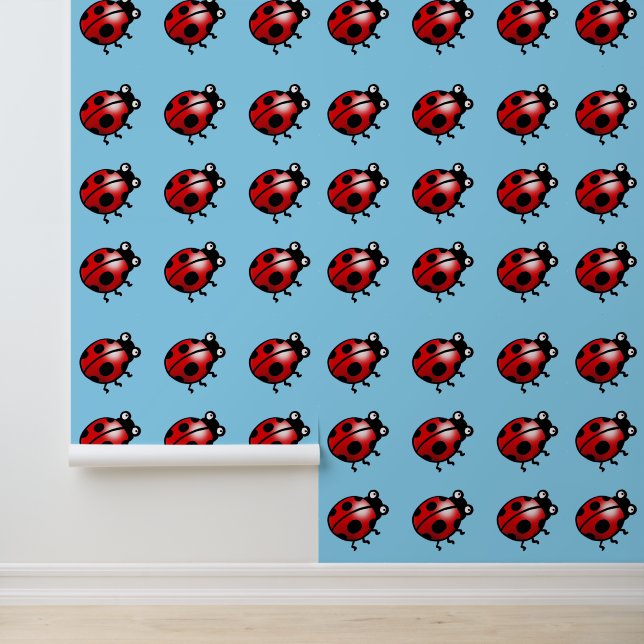 Leuk lieveheersbeestje in blauw behang (Applicatie)