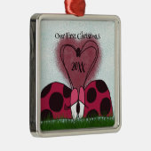 Leuk lieveheersbeestje paar metalen ornament (Rechts)