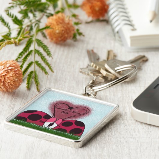 Leuk lieveheersbeestje paar sleutelhanger (Zijkant)