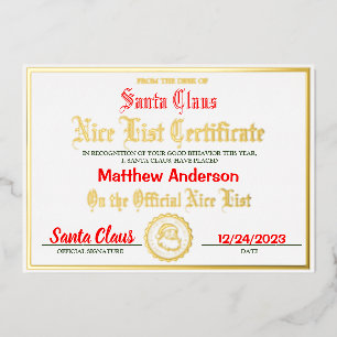 Leuk lijstcertificaat   Kinderkerstcadeau Folie Feestdagenkaart