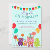 Leuk lil Monster Cartoon Blauw Verjaardagsfeest Kaart (Voorkant)