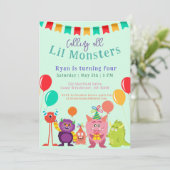 Leuk lil Monster Cartoon Tal Verjaardagsfeest Kaart (Staand voorkant)