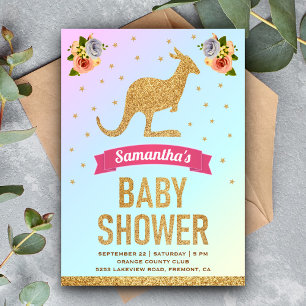 Leuk Magisch Goud Glitter Kangoeroe Baby shower Kaart