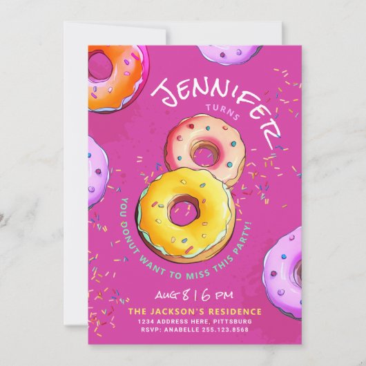 Leuk Meisje 8e Roze Donut Kleurrijke Sprinkles Par Kaart (Voorkant)