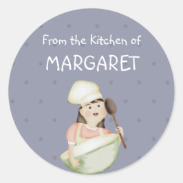 Leuk meisje chef-kok pet mengen kom bakkerij eten  ronde sticker