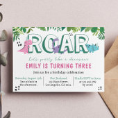 Leuk meisje dinosaurus verjaardag uitnodiging