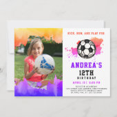 Leuk Meisje Kleurrijke Roze Voetbal Verjaardagsfee Kaart (Voorkant)