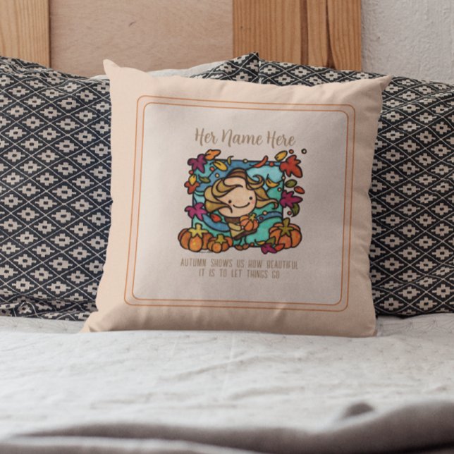 Leuk Meisje Pompoenen Herfst Versieren Windy Leave Kussen (One of a kind and lovely autumn decor that you create)