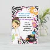 leuk meisje Roze Zebra spa-uitnodiging Kaart (Staand voorkant)