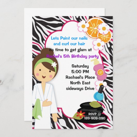 leuk meisje Roze Zebra spa-uitnodiging Kaart (Voorkant / Achterkant)