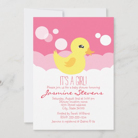 Leuk Meisje Rubber Ducky Baby shower Kaart (Voorkant)