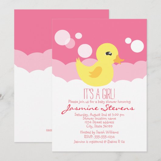 Leuk Meisje Rubber Ducky Baby shower Kaart (Voorkant / Achterkant)