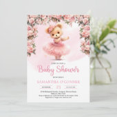 Leuk meisje teddybeer tutu ballerina blush rozen kaart (Staand voorkant)