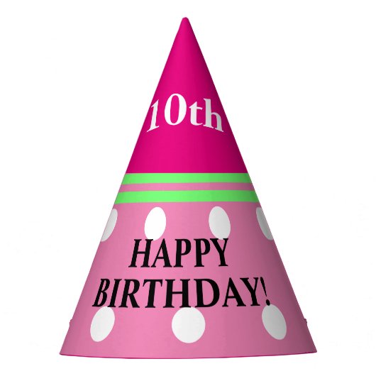 Leuk Meisje Verjaardag Roze Groen Wit Polka Dots Feesthoedjes (Voorkant)