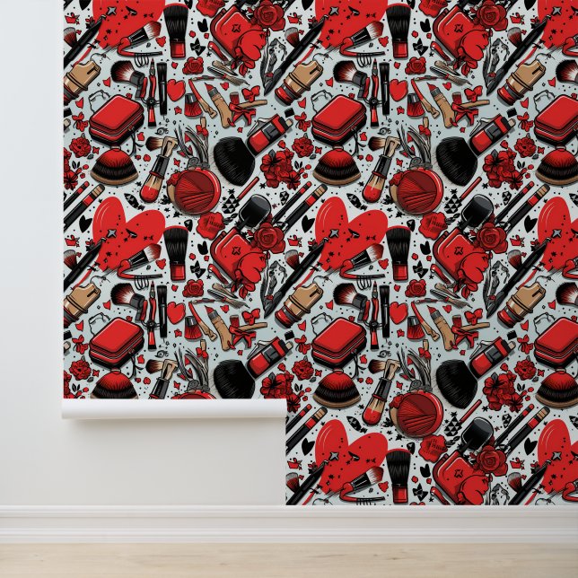 Leuk meisjesachtige make-up tegelpatroon behang (Applicatie)