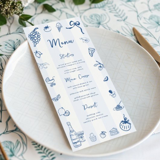 Leuk met de hand getekend Italiaans menu met blauw