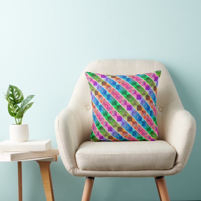 [Leuk met Strepen] Patroon #5a Regenboog Diamant Kussen (Stoel)