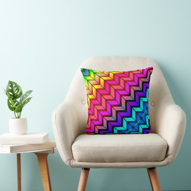 [Leuk met Strepen] Patroon #7a Regenboog Geometris Kussen (Stoel)