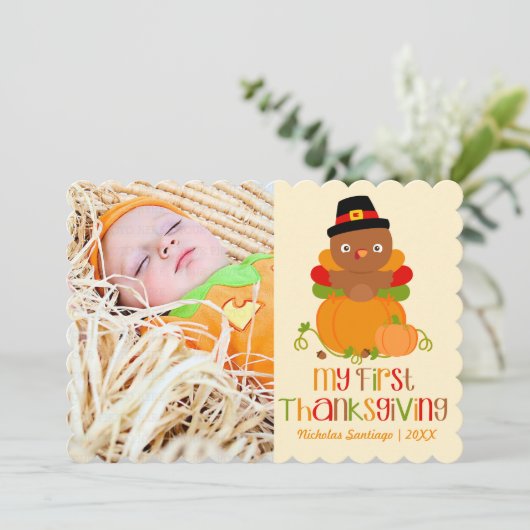 Leuk Mijn Eerste Thanksgiving Gepersonaliseerde Feestdagenkaart (Staand voorkant)