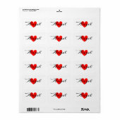 Leuk Minimal Modern White Red Heart Voeg Jouw naam Etiket (Full Sheet)