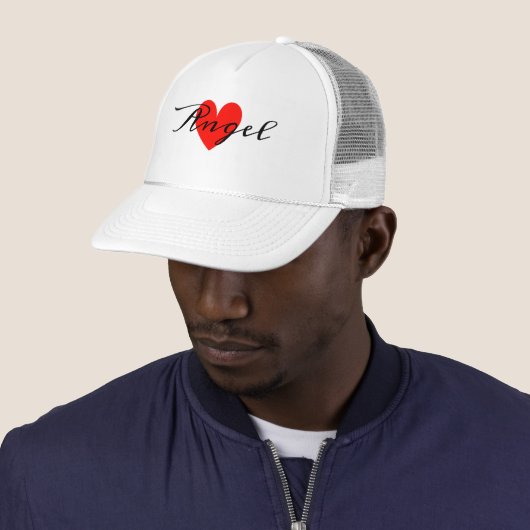 Leuk Minimal Modern White Red Heart Voeg Jouw naam Trucker Pet (In situ)