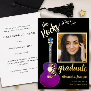 Leuk modern afstudeerfoto script zwart en goud folie uitnodiging
