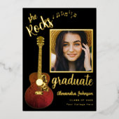 Leuk Modern Afstuderen fotoscript zwart en goud Folie Uitnodiging (Voorkant)