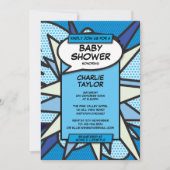 Leuk Modern Baby shower Boy Blue Comic Kaart (Voorkant)