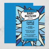 Leuk Modern Baby shower Boy Blue Comic Kaart (Voorkant / Achterkant)