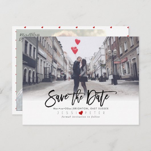 Leuk Modern Brush Script Sla de datum op Aankondigingskaart (Voorkant / Achterkant)