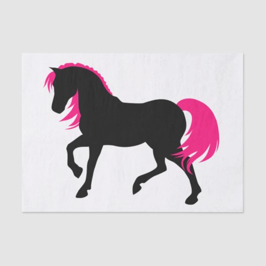 Leuk Modern Elegant Zwart Wit & Heet Roze Paard Tissuepapier (Voorkant)