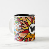 Leuk Modern Familienaam Monogram Stripboek Tweekleurige Koffiemok (Voorkant links)