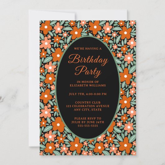 Leuk Modern Flower Verjaardagsfeest Uitnodiging Si (Voorkant)