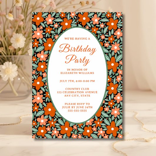 Leuk Modern Flower Verjaardagsfeest Uitnodiging Si