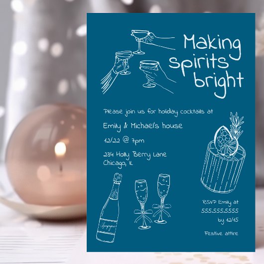 Leuk & Modern Hand getekend Blauw & Wit Kerstfeest Kaart