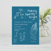 Leuk & Modern Hand getekend Blauw & Wit Kerstfeest Kaart (Staand voorkant)