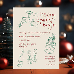 Leuk & Modern Hand getekend Green & Cream Xmas Par Kaart