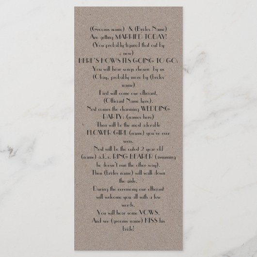Leuk & Modern Kraft Wedding Programma Programmakaart (Achterkant)