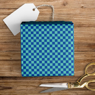 Leuk Modern Mini Geruit Blauw + Aqua Cadeaupapier