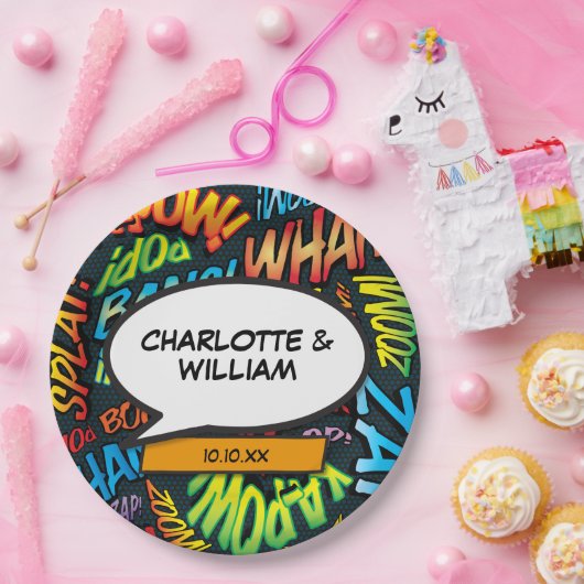 Leuk modern ontwerp typografische stripboek papieren bordje (Feest)