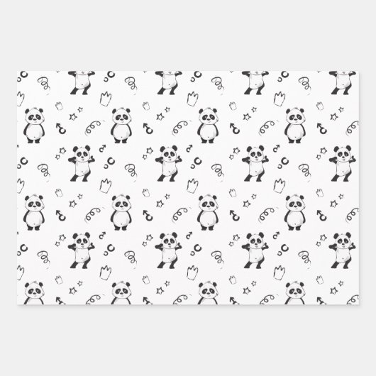 Leuk Modern Panda Pattern Kids Verjaardag Inpakpapier Vel (Voorkant 3)