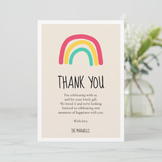 Leuk modern regenboog Baby shower Bedankkaart (Staand voorkant)