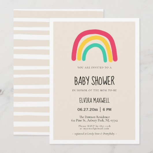 Leuk modern regenboog Baby shower Kaart (Voorkant / Achterkant)