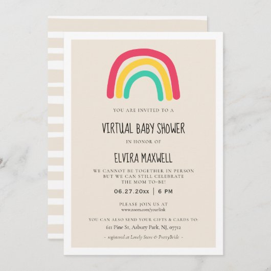 Leuk modern regenboog Virtual Baby shower Kaart (Voorkant / Achterkant)