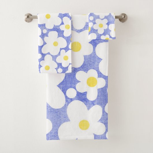 Leuk Modern Retro Daisy Blauw Bad Handdoek (Insitu)