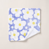 Leuk Modern Retro Daisy Blauw Bad Handdoek (Wasdoekje)